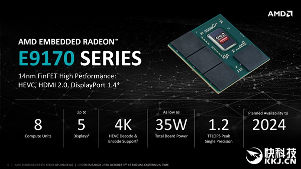 AMD发布北极星嵌入式显卡E9170系列：功耗低至35W