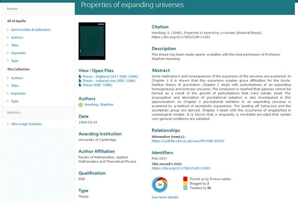 当代大师！霍金首次公开剑桥博士论文