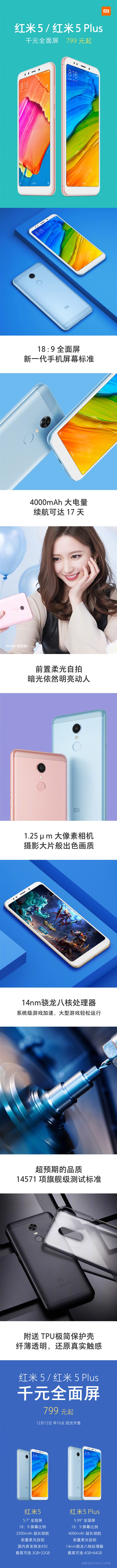 要火！千元全面屏红米5/5 Plus明天开卖：799元起