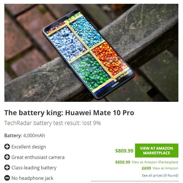 外媒评测HUAWEI&nbsp;Mate&nbsp;10&nbsp;Pro：年度最佳续航手机