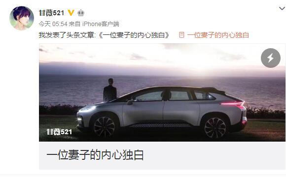 甘薇凌晨发微博致歉:希望能给贾跃亭一些时间和空间