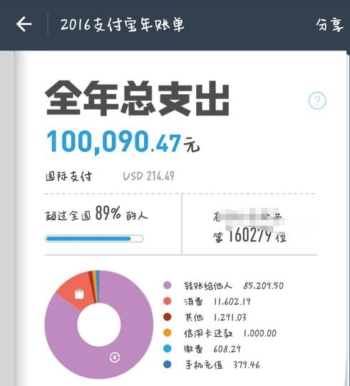 支付宝“个人年度账单”今天上线 网友评论扎心了