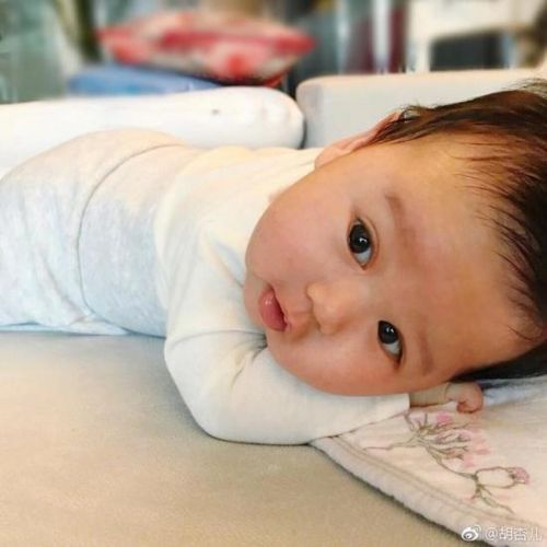 胡杏儿晒儿子正面照片，曝中文名叫李奕霆