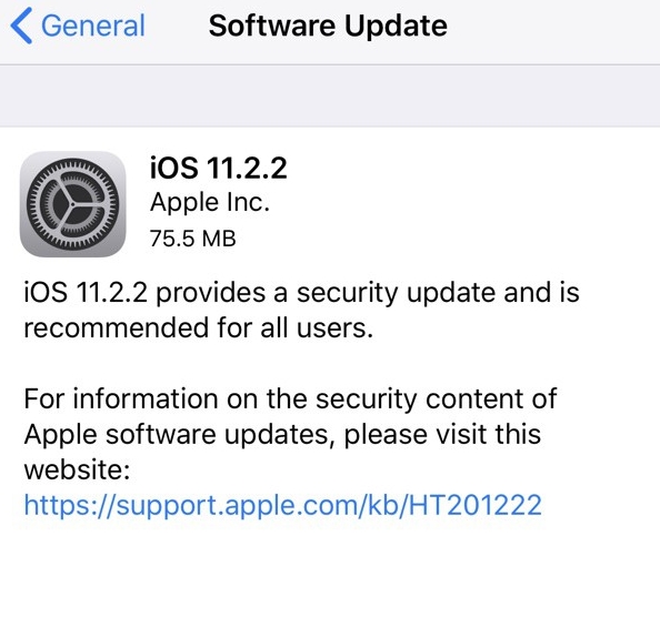 苹果发布iOS&nbsp;11.2.2：修复安全漏洞&nbsp;所有设备必升！