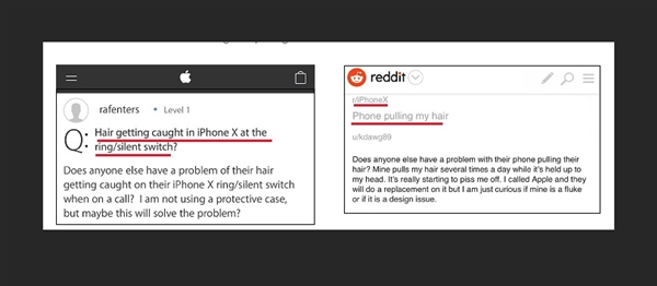 给跪！用户吐槽iPhone X接缝/静音键夹头发、卡胡子