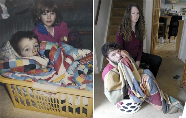 姐弟俩为庆祝父母珍珠婚重拍童年旧照&nbsp;画面太有爱