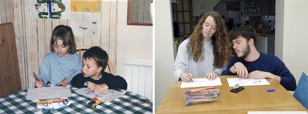 姐弟俩为庆祝父母珍珠婚重拍童年旧照&nbsp;画面太有爱