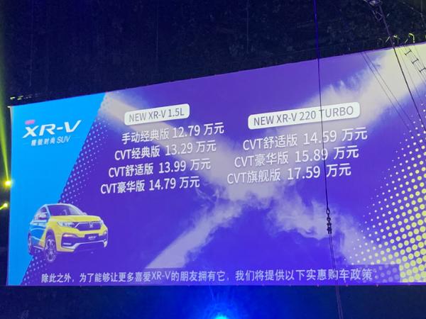 东风本田新款XR-V正式上市 售12.79万起/搭思域同款1.5T引擎