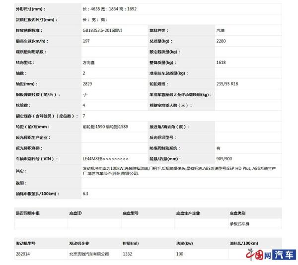 北京奔驰GLB 180车型申报图曝光 将搭载1.3T发动机