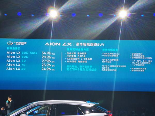 广汽新能源Aion LX正式上市 售24.96万元起/最大续航650km