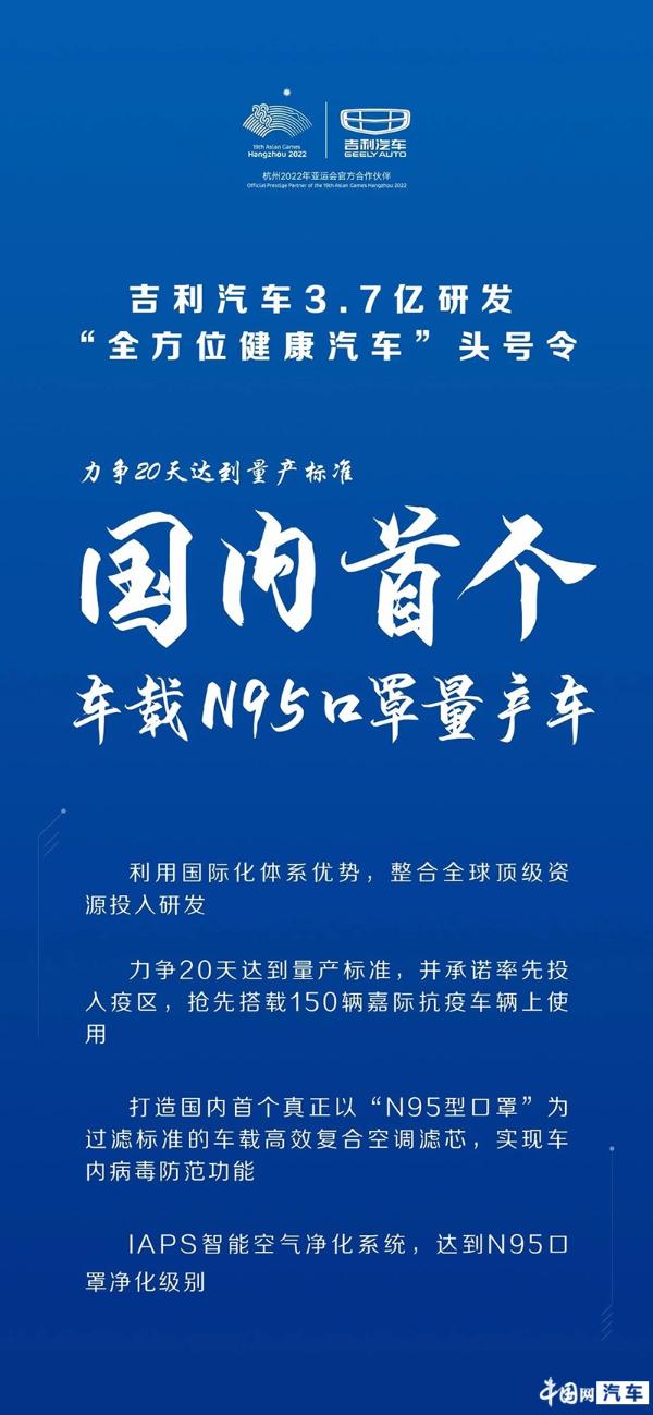 吉利率先研发“N95型口罩”过滤标准的车载空调滤芯