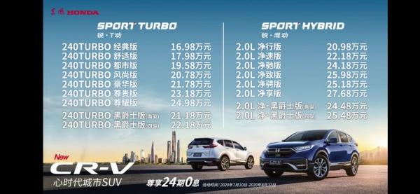 新款东风本田CR-V正式上市 售16.98-27.68万元 两种动力系统