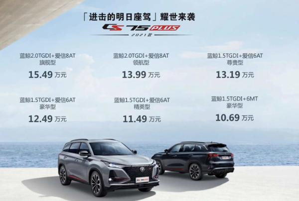 配置升级/增全新车身颜色 2021款长安CS75 PLUS售10.69万起