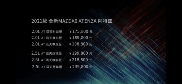 2021款阿特兹正式上市 售价区间17.58-23.98万元