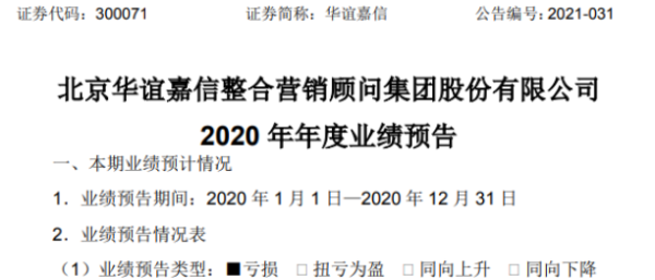 华谊嘉信2020年预计亏损5.1亿-6.2亿由盈转亏 业务规模大幅缩减