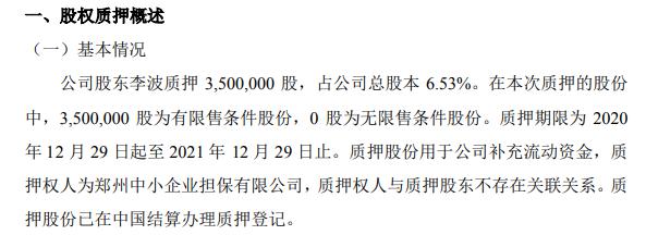 森电电力股东李波质押350万股 用于补充流动资金