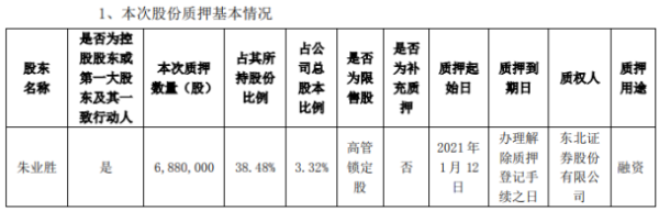 新元科技控股股东朱业胜质押688万股 用于融资