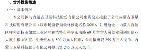 天润科技拟出资255万投资设立控股子公司