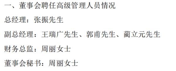 金雷科技聘任总经理 财务总监 董事会秘书等高级管理人
