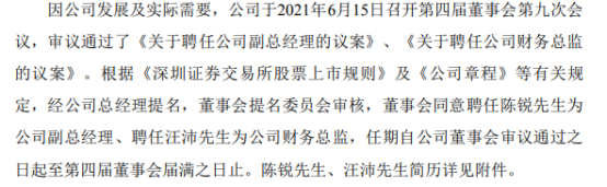 同兴环保聘任陈锐为副总经理、汪沛为财务总监