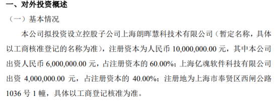 朗晖化工拟投资600万元设立控股子公司上海朗晖慧科技术有限公司