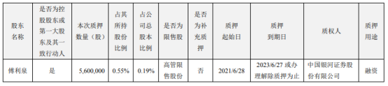 大华股份控股股东傅利泉质押560万股 用于融资