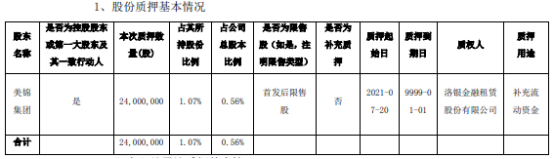 美锦能源控股股东美锦集团质押2400万股 用于补充流动资金