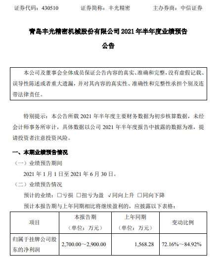 丰光精密2021年上半年预计净利2700万-2900万增长72%-85% 严格控制各项费用支出
