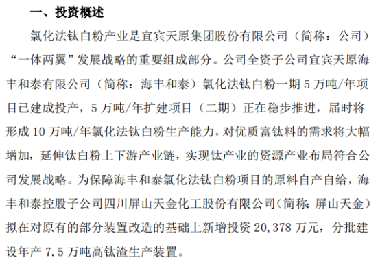 天原股份全资子公司之控股子公司投资2.04亿建设废渣资源综合利用项目