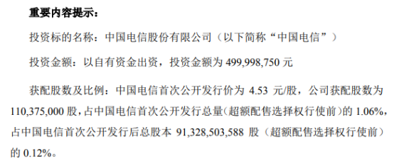 安恒信息以自有资金5亿元参与认购中国电信首次公开发行战略配售