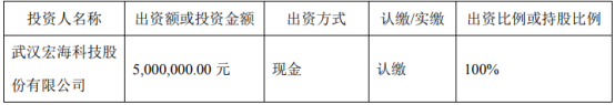 宏海科技拟投资500万元设立全资子公司武汉宏冠达商贸有限公司