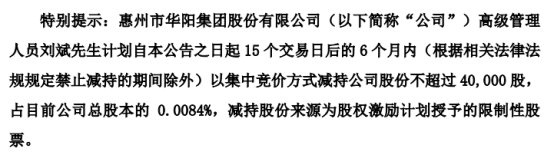华阳集团副总裁刘斌拟减持不超4万股公司股份 上半年公司净利1.25亿-1.45亿