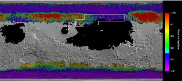 NASA公布火星水冰地图：最浅层距地表仅2.5厘米 或将成火星最佳安置点