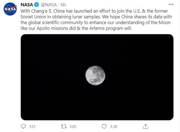 嫦娥五号发射成功，NASA立刻表示：希望像美国一样与全球分享数据