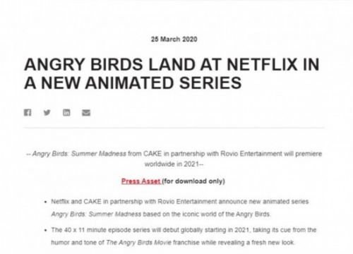 《愤怒的小鸟》将推出全新动画系列 预计2021年全球播出