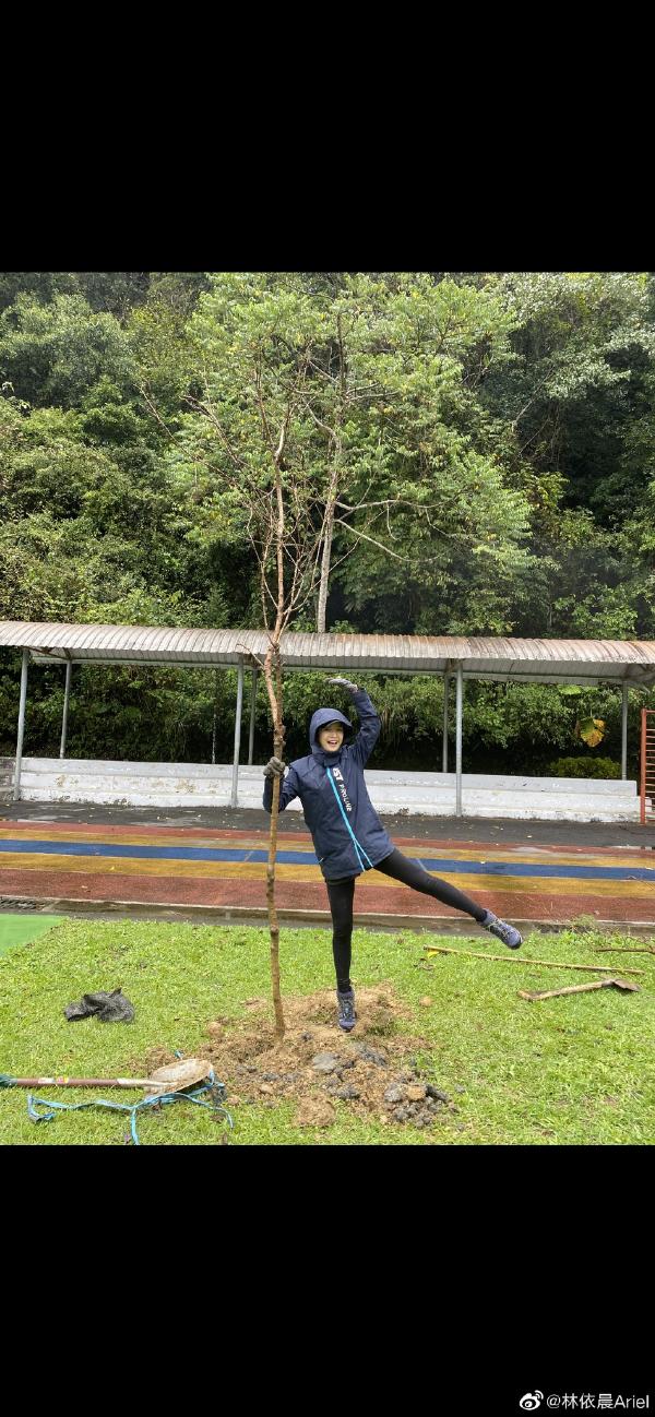 『湘琴』“湘琴”林依晨植树节种树 戴手套拿铁锹亲力亲为