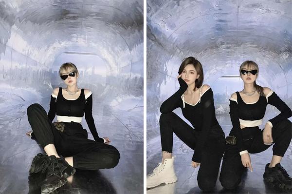 周扬青女团穿搭摆炫酷pose 戴墨镜遮面撞脸Lisa