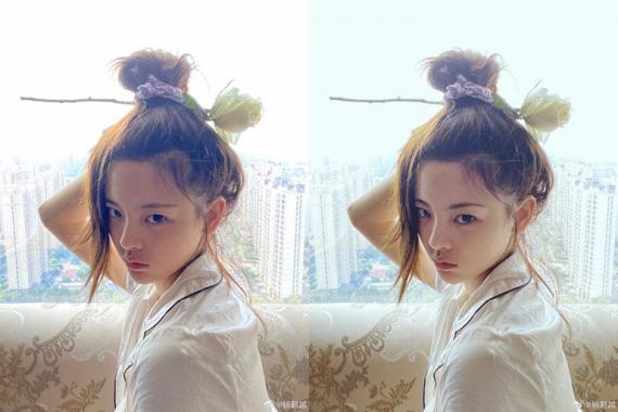 杨超越发素颜照修图对比 笑称p图好不用早起扮装