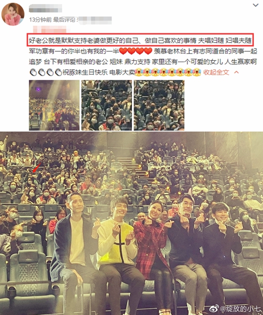 林心如新电影首映 霍建华台下观影默默捧场
