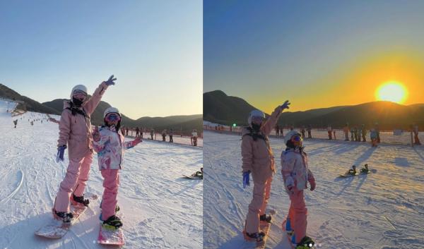 李小璐带甜馨滑雪晒照 服装粉嫩母女似姐妹