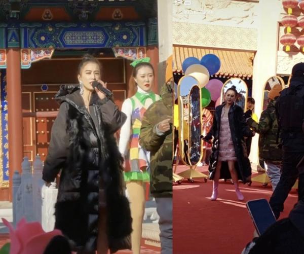 黄圣依户外表演被围观 寒冬中光腿穿旗袍唱歌卖力