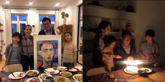 刘烨生日与家人庆祝一脸幸福 诺一霓娜都长高了