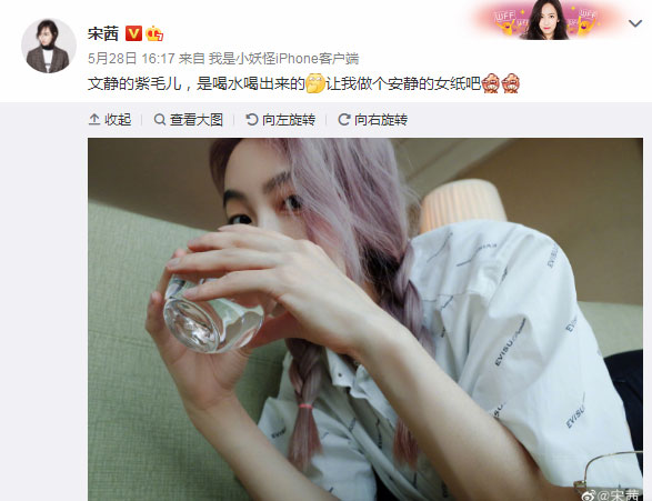 宋茜晒染紫发美照：让我做个安静的女纸吧