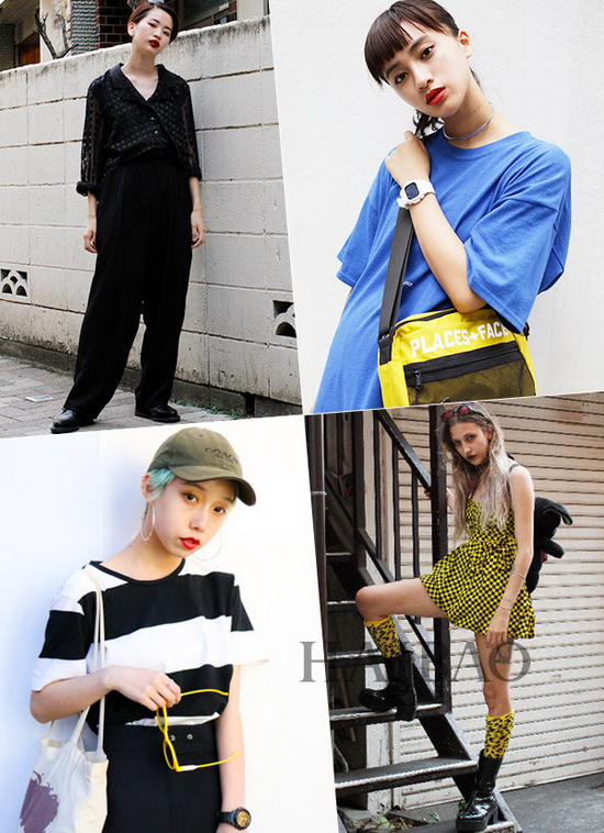 日本街拍撞色Look晒个性 顺色搭配更拉风