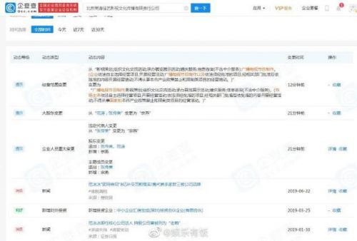 范冰冰父母退出美涛佳艺影视 公司经营范围也变更