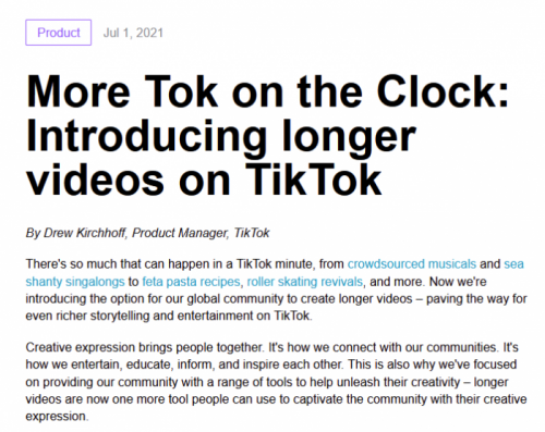 TikTok正在向所有人推出更长时间的视频 最长可达3分钟