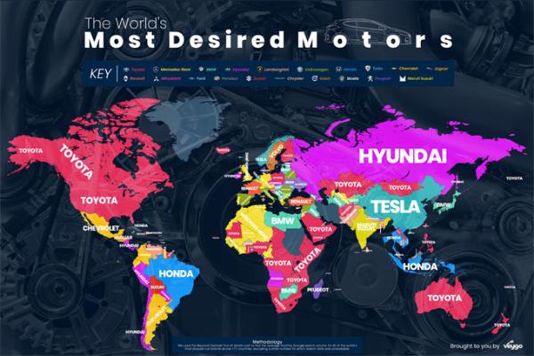 你知道Google上按国家&地区搜索的车辆品牌最多的是哪些吗？