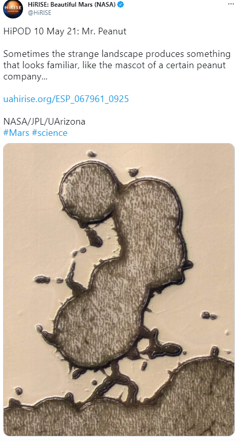 神秘！NASA探测器在火星表面拍下“花生”图像，可能是长期升华塑造的地貌 