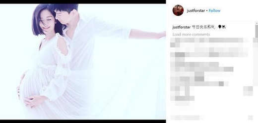 谢娜孕肚写真 着白纱依偎张杰怀中！