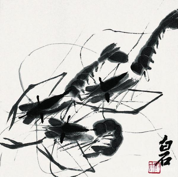 中国绘画大师齐白石画虾 主张艺术妙在似与不似之间